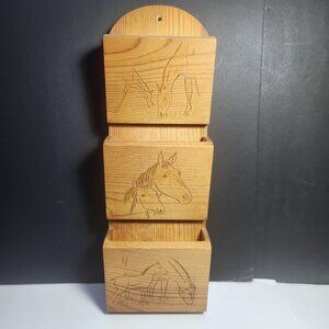 Vintage Wood Wall Mount Letter Mail Holder Organizer Horse Decor Farmhou…